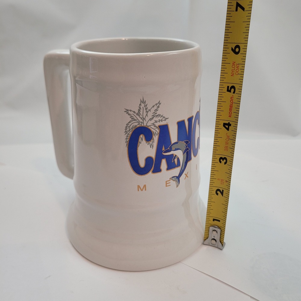 Unbranded Cancun Mexico Souvenir Mug Dolphins Flared Base White Ceramic Stein